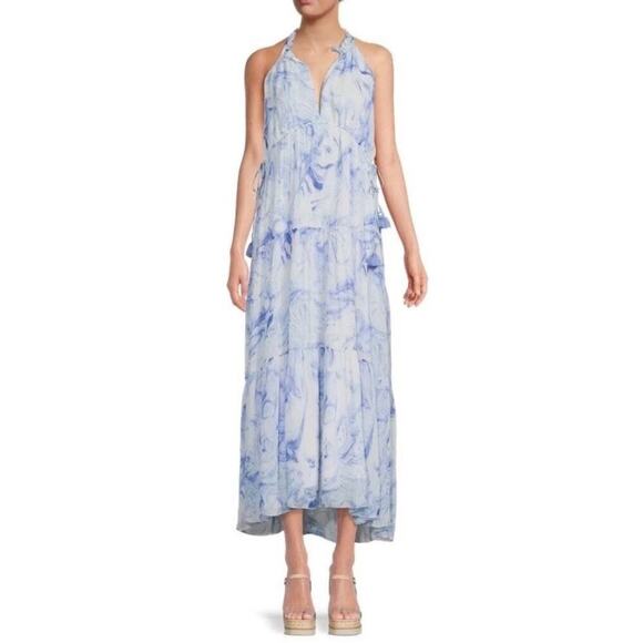 SAYLOR Dresses & Skirts - SAYLOR Annela Ultramarine Marble Halter Midi/Maxi Dress Cottagecore Prairie Sz L